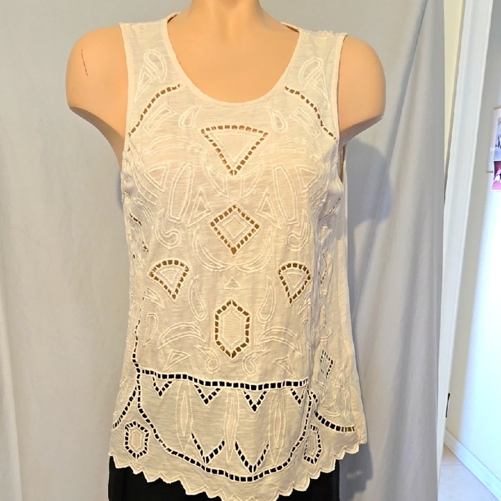 Lucky Brand Embroidered, cut Out Tank Top